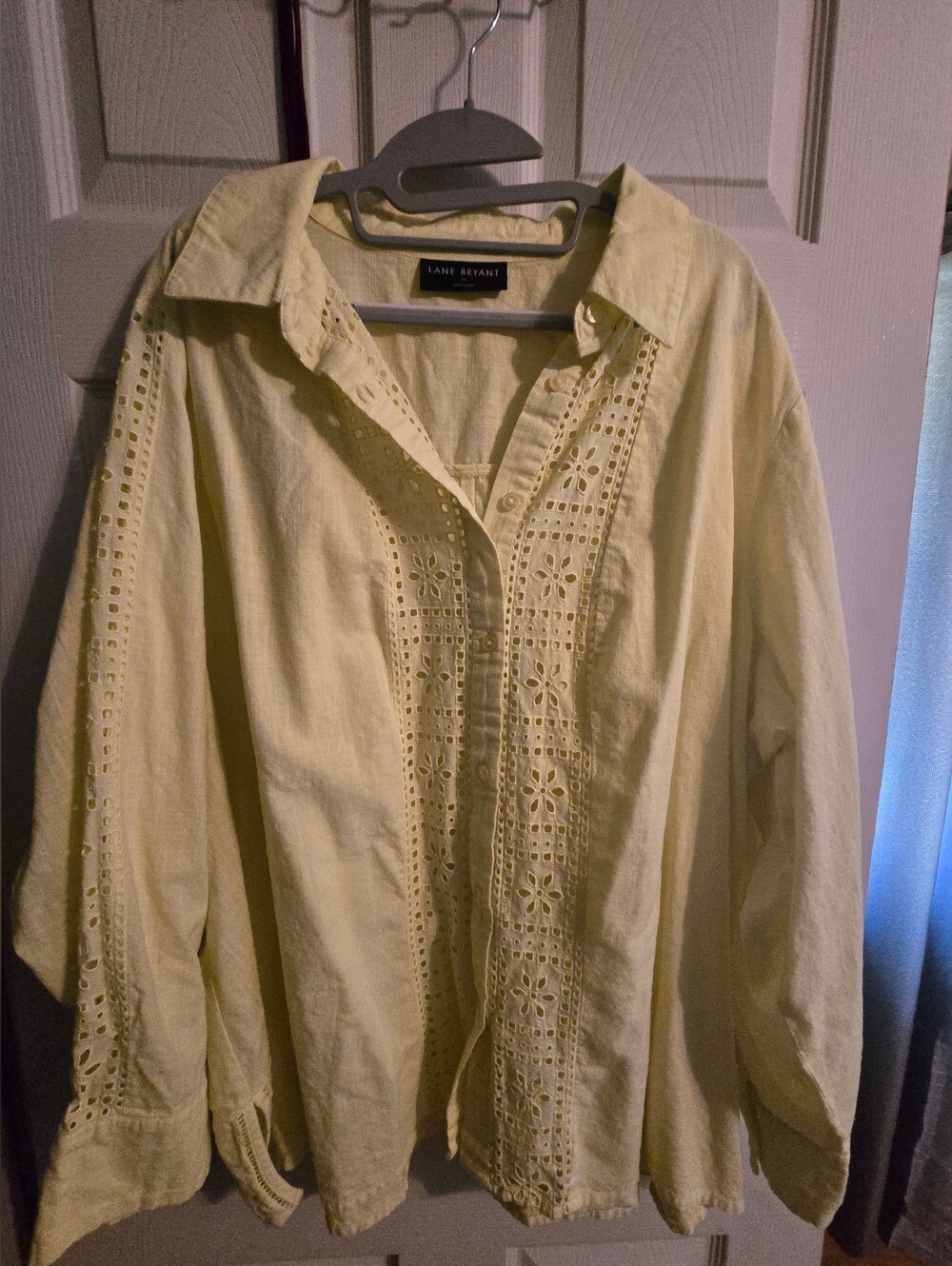 Lane Bryant Pale Yellow Eyelet Button-Down Shirt